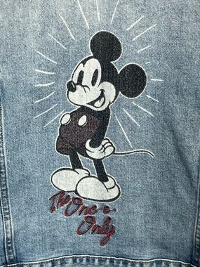 Disney Mickey Mouse Denim Jacket Small Trucker Embroidered Back Graphic